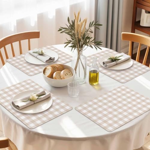 Minimalist Gingham Faux Leather Placemats Set of 6, 12x18in