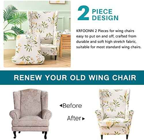 KRFOONN Stretch Wingback Chair Slipcovers, 2 Piece, A14