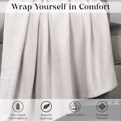 Chrisney Chenille Cotton Blanket, Soft Chevron Herringbone Woven