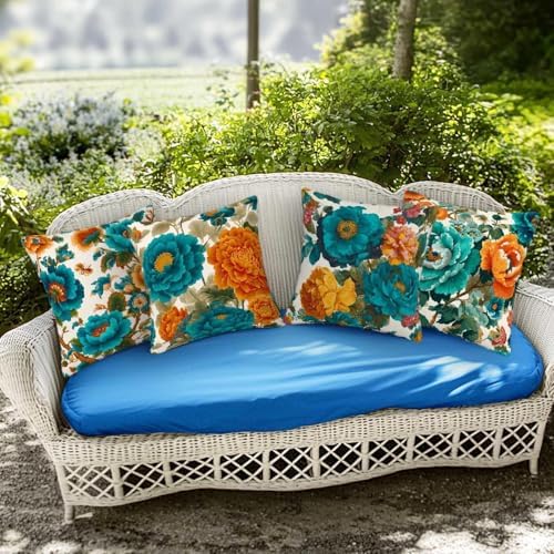 Teal Orange Floral Throw Pillow Covers 18x18 Set of 4, Turquoise
