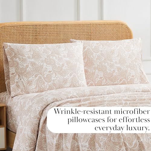Pillow Cases Set of 2 Queen Size Floral White with Taupe 20 x 30