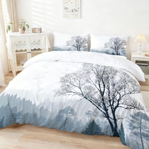 Grey Duvet Cover King Size, Reversible Comforter Cover Natural Scenery