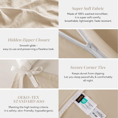 MILDLY Duvet Cover Queen Ultra Soft Comforter Cover Set 3pcs, Khaki