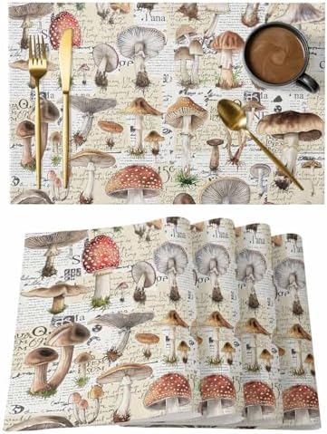 Placemats Set of 8, Mushroom Woven Placemat, Linen Place Mats for