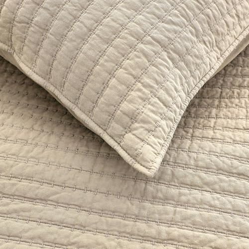 WDCOZY 100% Cotton California King Size Quilt Set, Pick Stitch, Beige