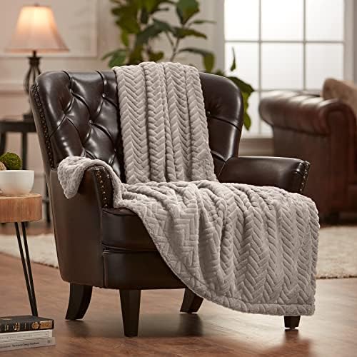 Chanasya Premium Soft Faux Fur Embossed Throw Blanket - Solid Color