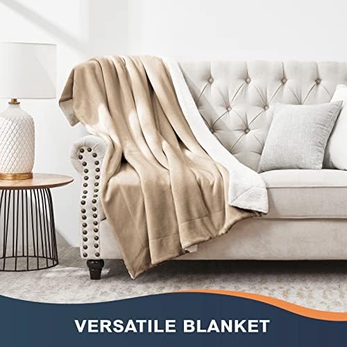 Walensee Sherpa Fleece Blanket (Twin Size 60”x80” Taupe tan) Plush