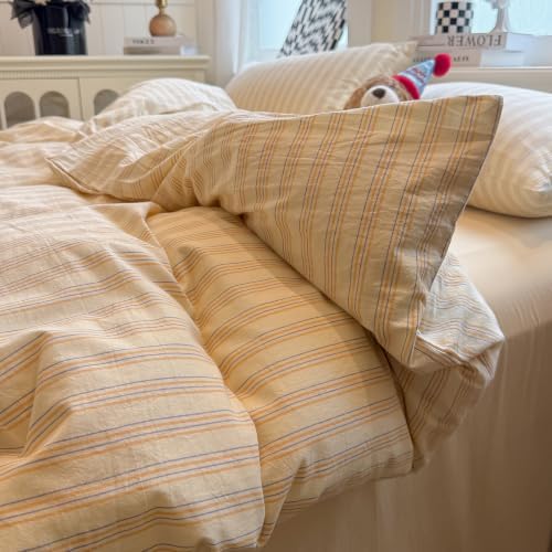 HighBuy Vintage Striped Duvet Cover Set Twin Size - 3 Piece Beige Tan
