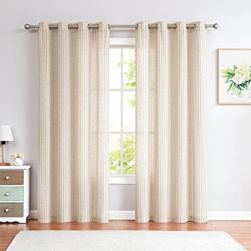 Jinchan Linen Curtains for Living Room and Bedroom - Taupe Striped