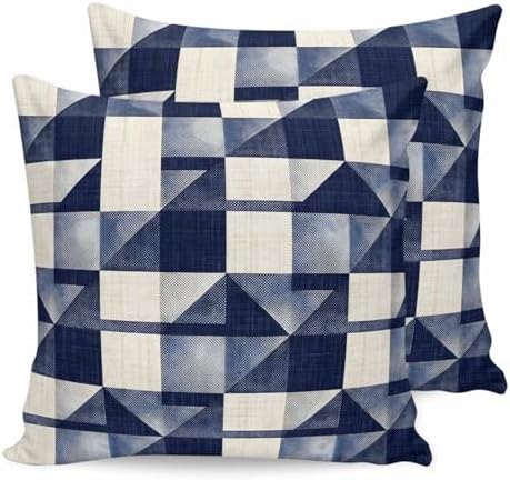 16x16 Pillow Covers Set of 2, Navy Blue Geometric Throw Pillow Covers