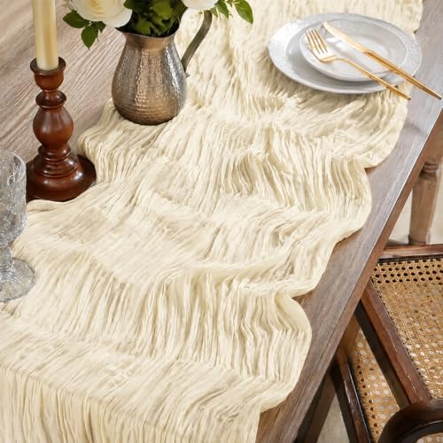 12 Pack Beige Cheesecloth Table Runners, 35 x 120 Inch Boho Gauze