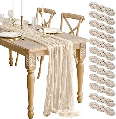 12 Pack Beige Cheesecloth Table Runner 10ft Boho Gauze Cheese Cloth
