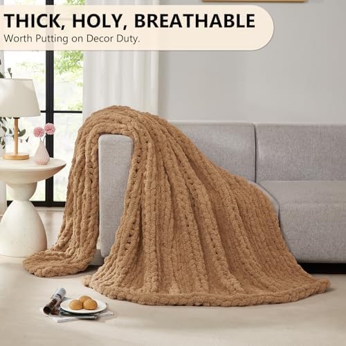 L'AGRATY Chunky Knit Throw Blanket for Couch, 72'' x 84'' Knit Throw