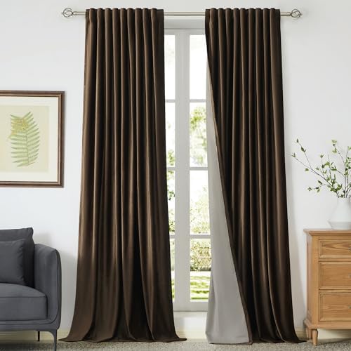 PRIMROSE 100% Full Blackout Brown Velvet Curtains 72 inch Long for