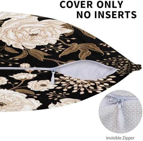 Black and Gold Flower Throw Pillow Covers Vintage Floral Botanical