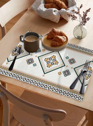 Placemats Set of 8, Beige Boho Woven Placemat, Linen Place Mats for