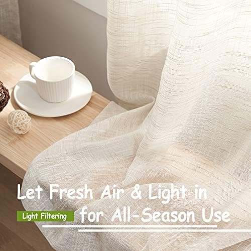 Linen Textured Semi Sheer Curtains 45inch Natural Beige Rustic