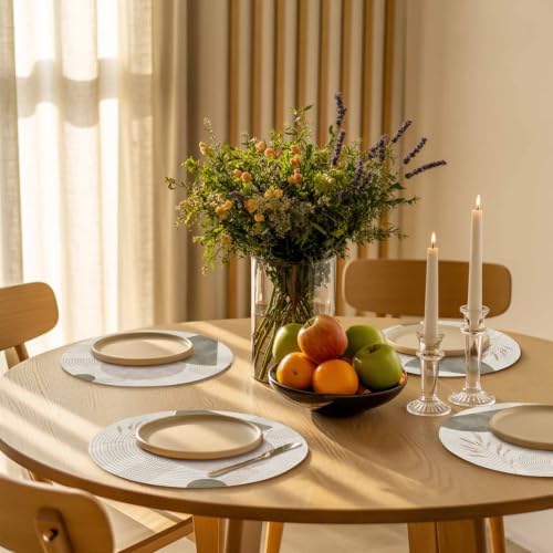 Abstract Round Braided Placemats Set of 8, Minimalist Boho Beige Green