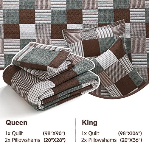 Finlonte King Size Quilt 100% Cotton Plaid Farmhouse Comforter Set
