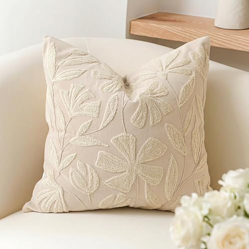 BlissBlush Decorative Throw Pillow Cover 20x20, Beige Neutral Velvet