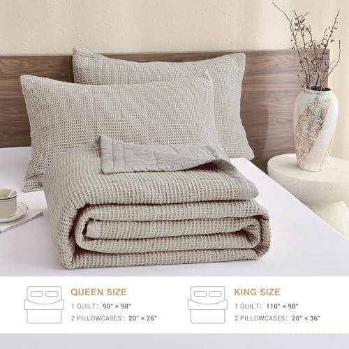 Sanracie Cotton Queen Size Quilt Bedspread (90"x98"), Dark Khaki