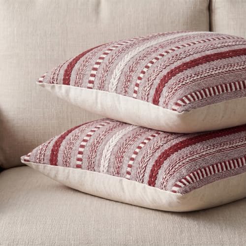 AVOIN colorlife Burgundy Boho Decorative Throw Pillow Covers Set of 2