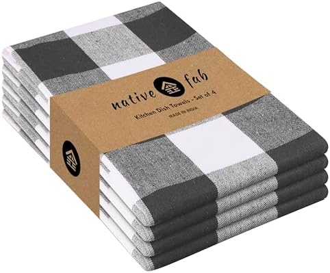 Native Fab 4-Pack Kitchen Towel with Hanging Loop 16x26 inches, Cotton