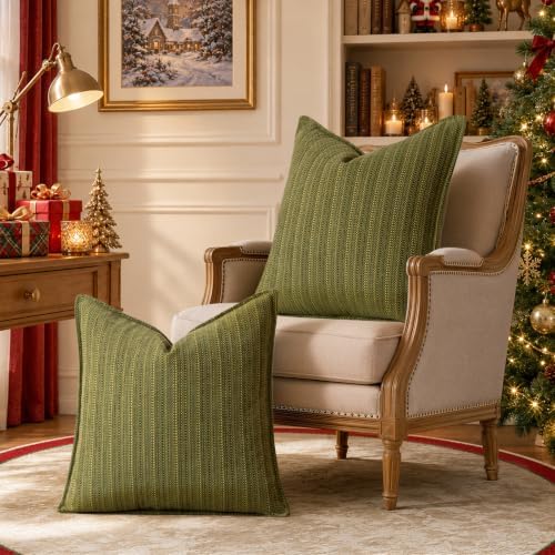 a moment Olive Green Designer Textured Throw Pillow Covers 22x22 Set