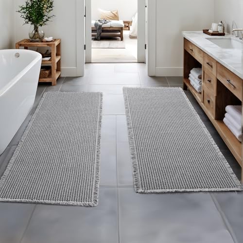 MIULEE Set of 2 Waffle Bathroom Runner Rugs Light Grey 2'x5'(24"x60")