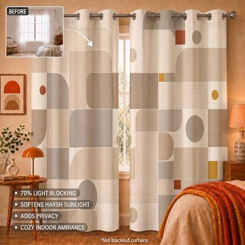 Neutral Geometric Curtains 42" W x 84" L, 2 Panels, Room Darkening