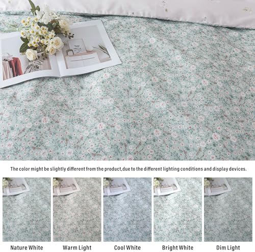 HoneiLife Cotton Floral Duvet Cover Sets, Light Green with Zipper