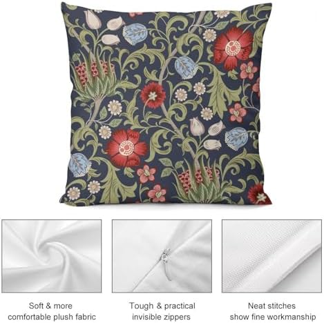 William Morris Flower Pillow Covers Set of 2, Vintage Red Flower Green