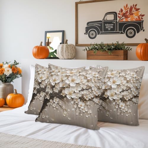 Outdoor Pillow Covers 18 x 18 Inches, White Floral Tree Waterproof