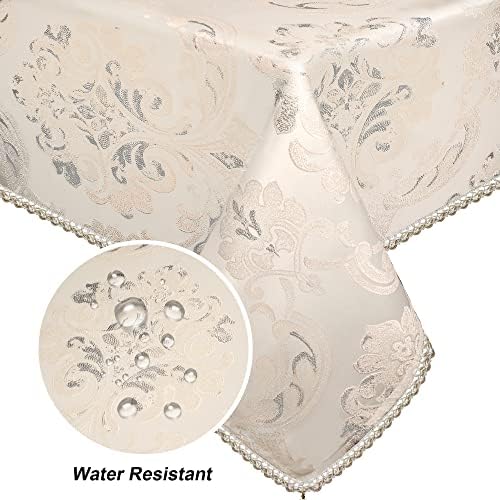 Loom and Mill Jacquard Rectangle Tablecloth 52 x 70 Inches, Light