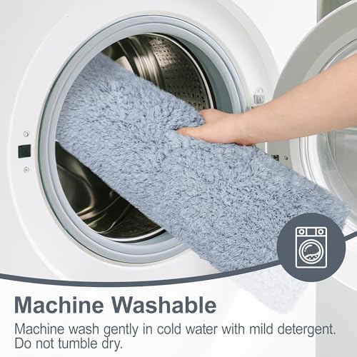 Bathroom Runner Rug 60"x24", Non Slip Long Bath Mat, Blue Grey