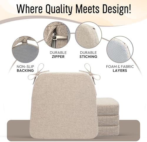 Chair Cushions for Dining Chairs - 17" x 16" x 2" D-Shaped Indoor Seat