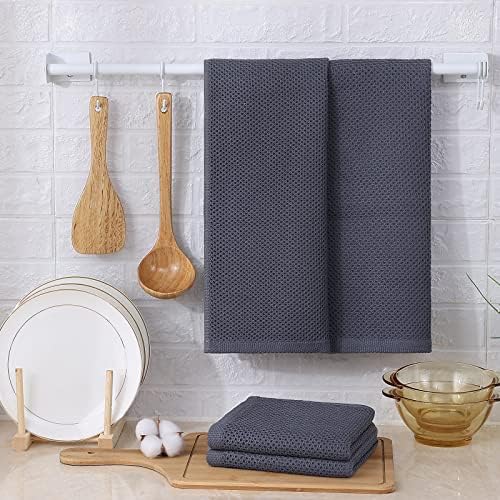 Kitinjoy 100% Cotton Waffle 4-Pack Kitchen Towels, 13" x 28", Dark