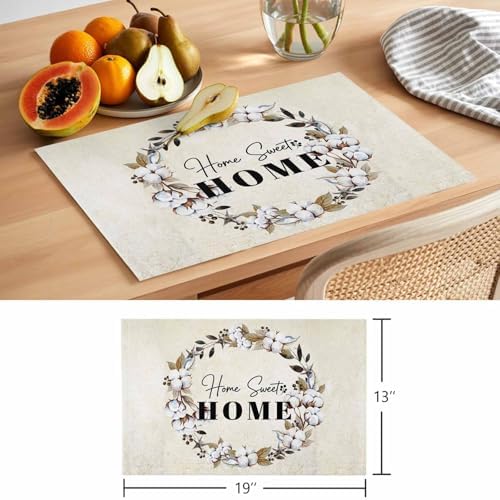 Placemats Set of 8, Home Sweet Woven Placemat, Linen Place Mats for