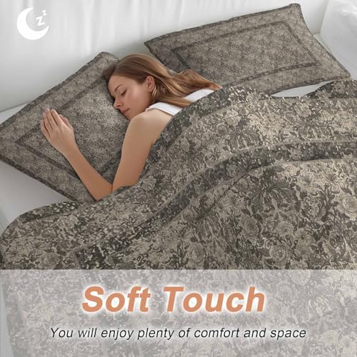 Grey Boho Bedding 3 Piece Duvet Cover Set Full Size, Vintage Ethnic