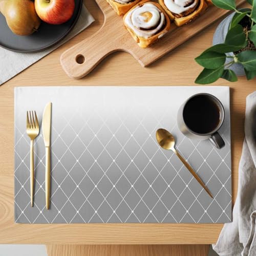 Country Gray Gradient Lines Placemats Set of 6 Washable Table Mats for