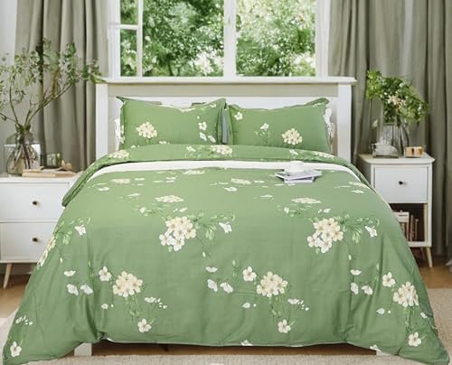 Helthep Vintage Sage Green Floral King Size 3pcs 100% Cotton Duvet