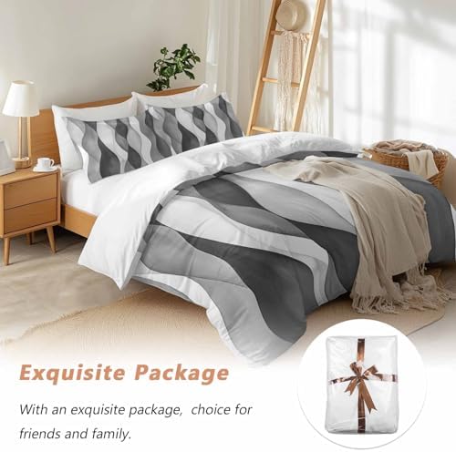 Grey Ombre Bedding Queen Duvet Cover Set, 3 Piece Microfiber Soft