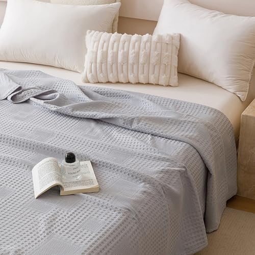 LGYKUMEG Muslin Throw Blanket,100% Cotton Lightweight Waffle Knit
