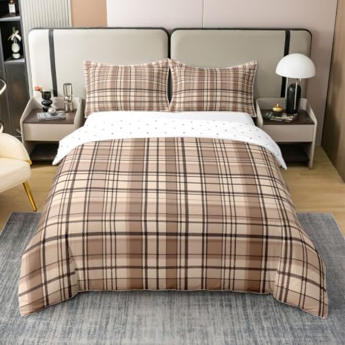 Castle Fairy Vintage Brown Plaid 100% Cotton Duvet Cover Set