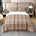 Castle Fairy Vintage Brown Plaid 100% Cotton Duvet Cover Set