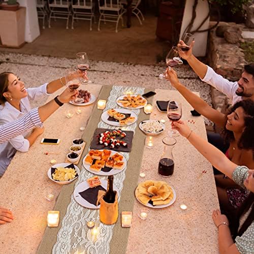 Tudomro 6 Pcs Burlap Table Runner with LED String Lights