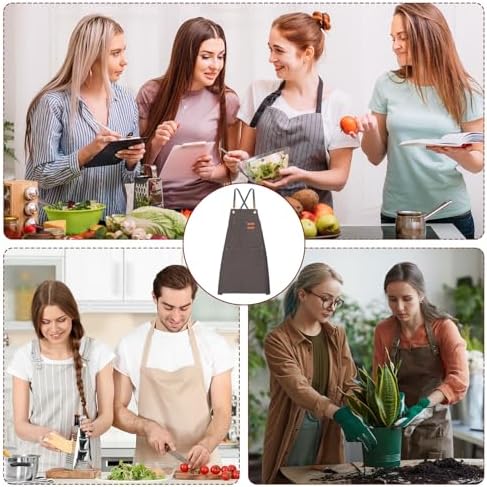 HARFINGTON Canvas Chef Aprons Adjustable Strap Cross Back Kitchen