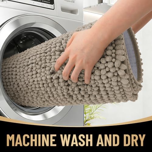 OLANLY Thick Chenille Absorbent Bathroom Rugs Mat 30x20, Warm Taupe