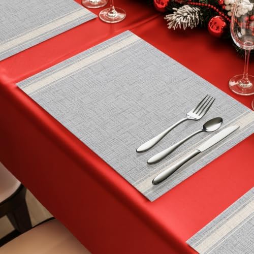 Gray Stripes Placemats Set of 8, Cotton Linen Fabric Place Mats