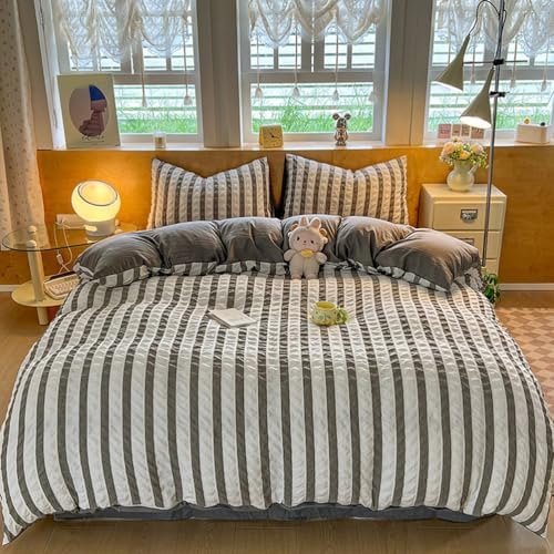 Comfort Washed Cotton Striped Duvet Cover Set, Super Soft Seersucker